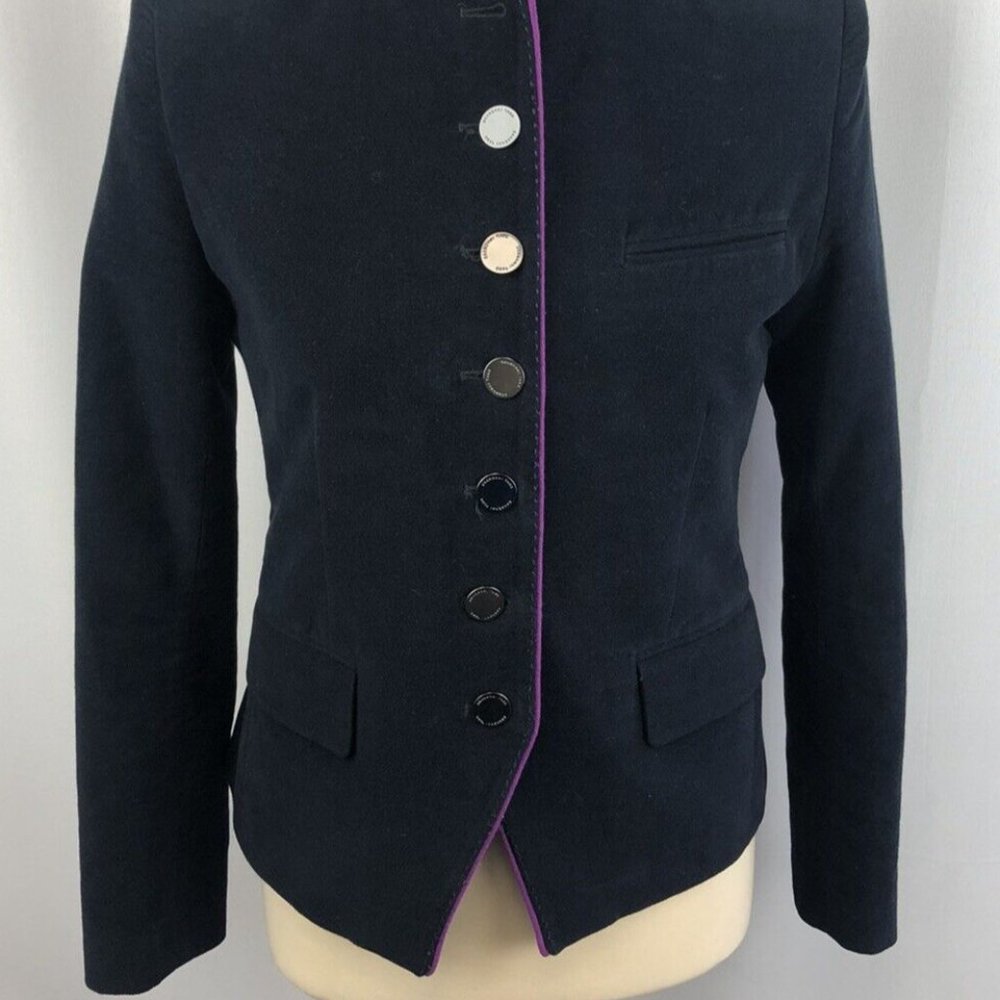 Shanghai Tang Deep Navy Suede Cotton Cashmere Blend Jacket , Size US 10 - Picture 12 of 17